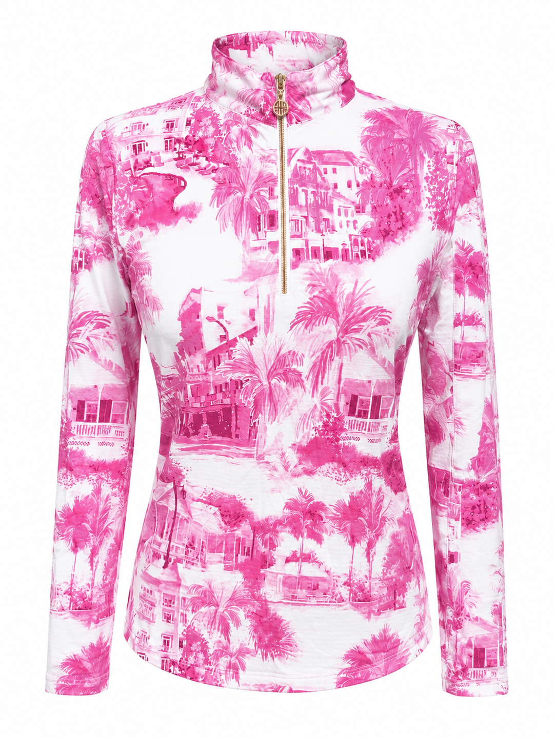 G-Lifestyle Long Sleeve Quarter Zip Top - Pink Village - Small
