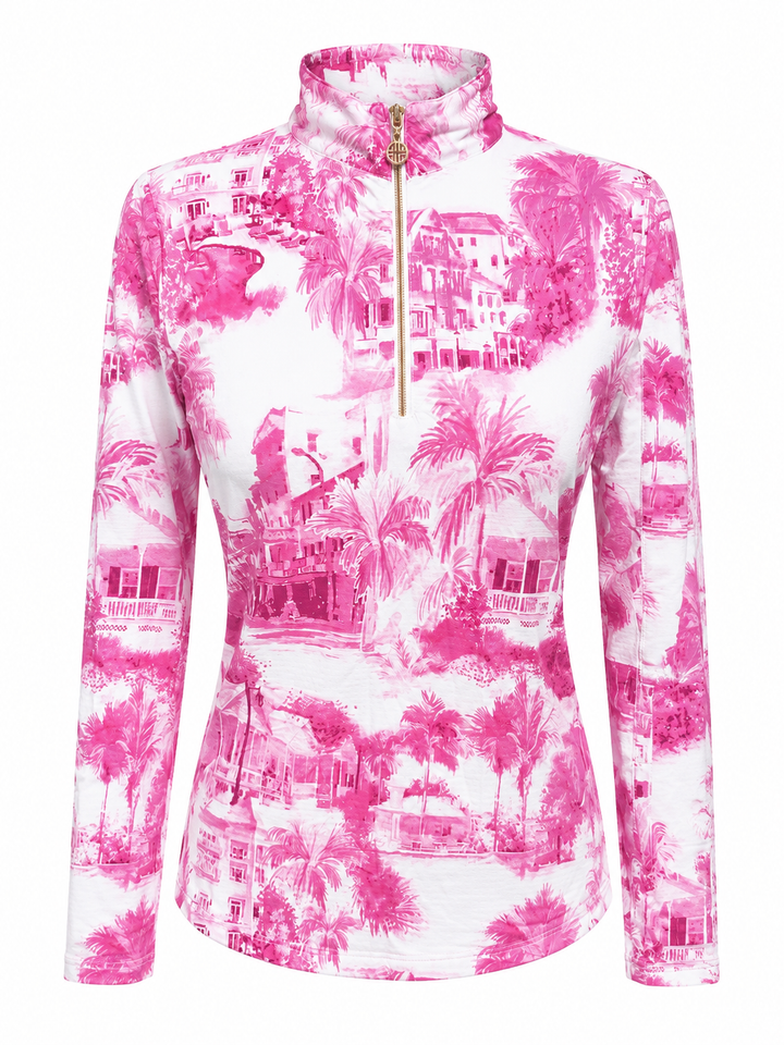 G-Lifestyle Long Sleeve Quarter Zip Top - Pink Village - Small