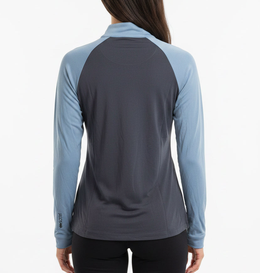 Kastel Women's L/S Polo 1/4 Zip Navy/Pacific/Hot Pink Size XS