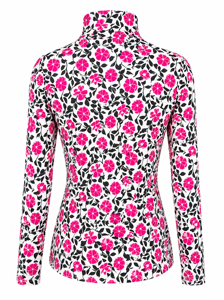 SanSoleil SolCool Print Long Sleeve Polo - Pink Flowers - Small