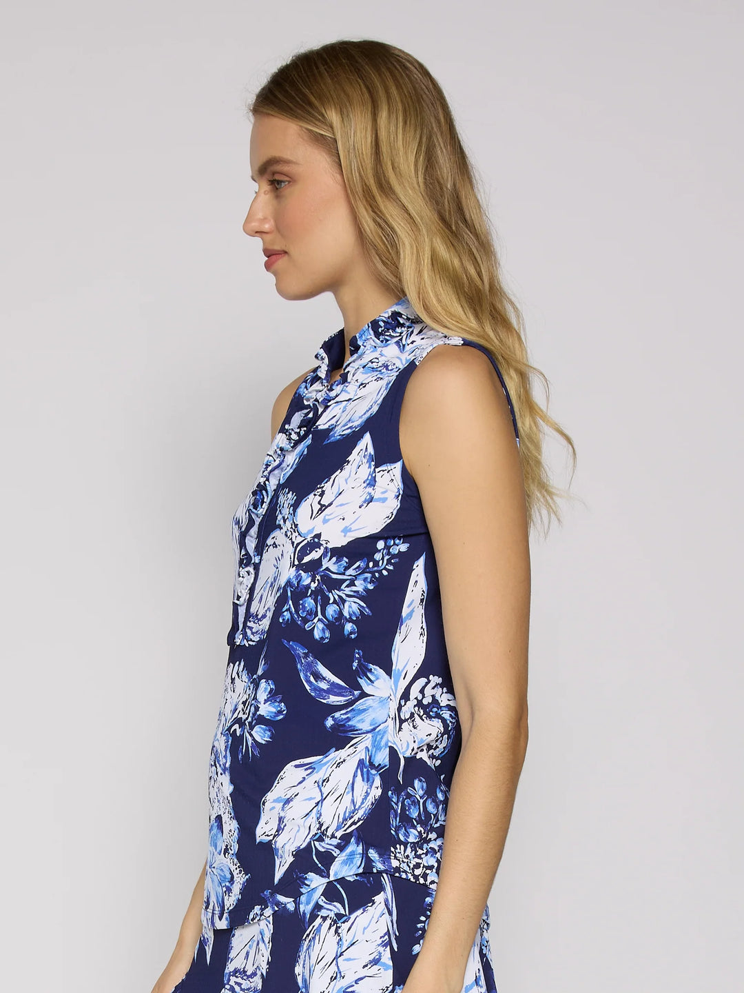 G-Lifestyle Sleeveless Ruffle Top - Blue Lily - Skorzie