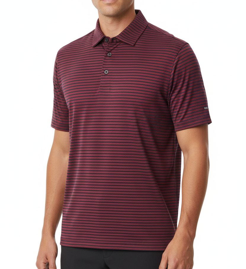 Straight Down Men's Golf Polo Del Mar Stripe New Indigo/Flag Red Size L