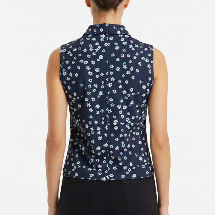 Travis Mathew Women's S/L Golf Zip Polo Moveknit Printed  (w/ logo) Navy Blazer Multi Size S