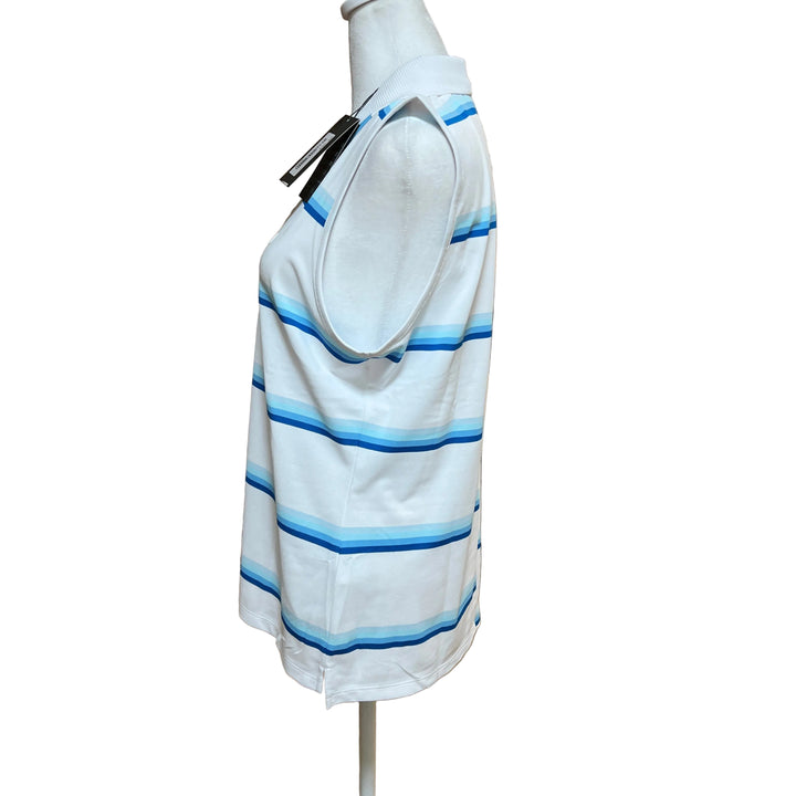 G/FORE Stripe Tech Pique Sleeveless Polo - Snow/Blue - Skorzie