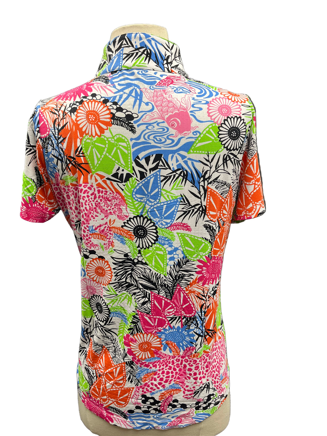 IBKUL Short Sleeve Mock Neck Top - Leopard/Floral Print - Small - Skorzie