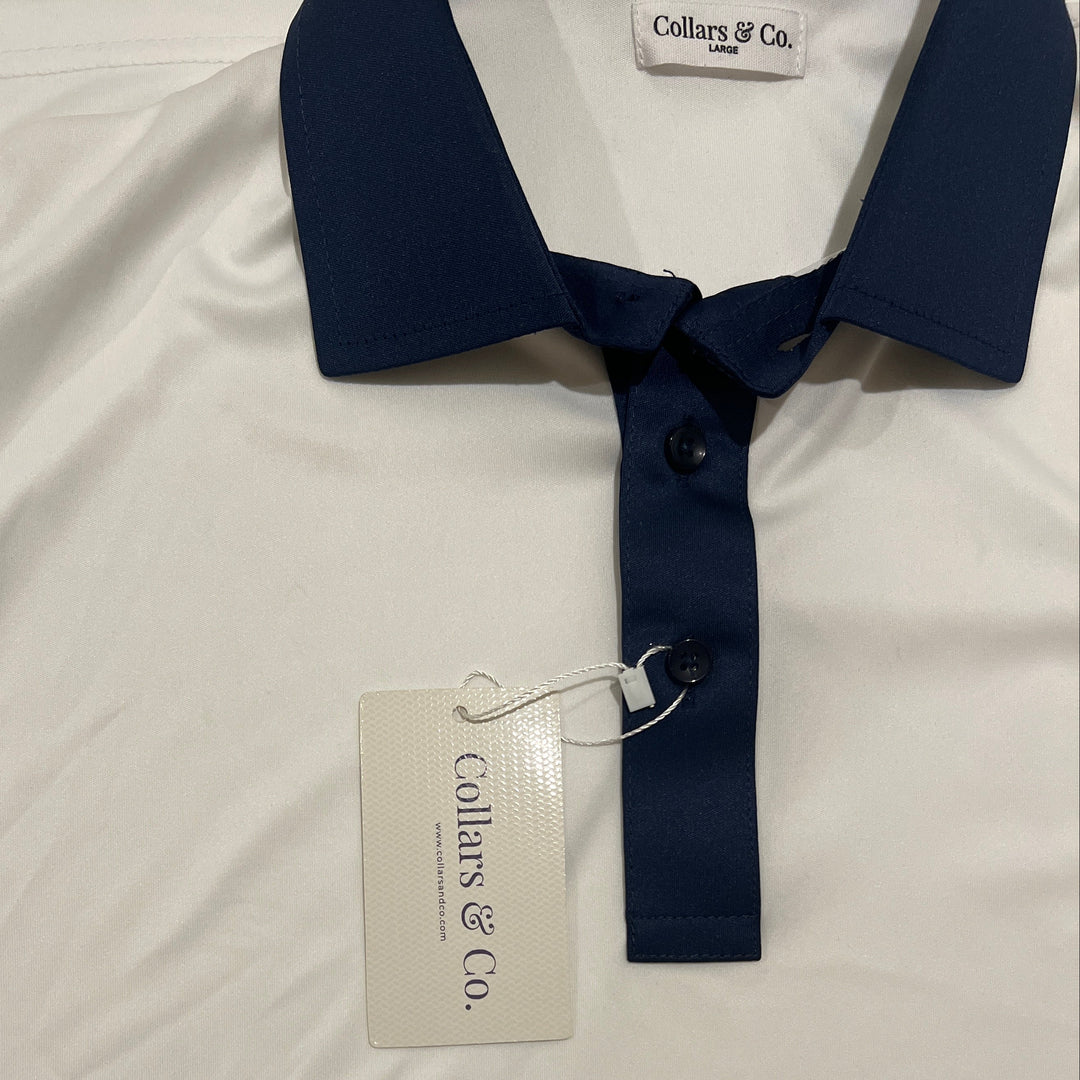 Collars & Co. Men's Polo Performance Fabric Semi-Spread Collar Navy/White Size L
