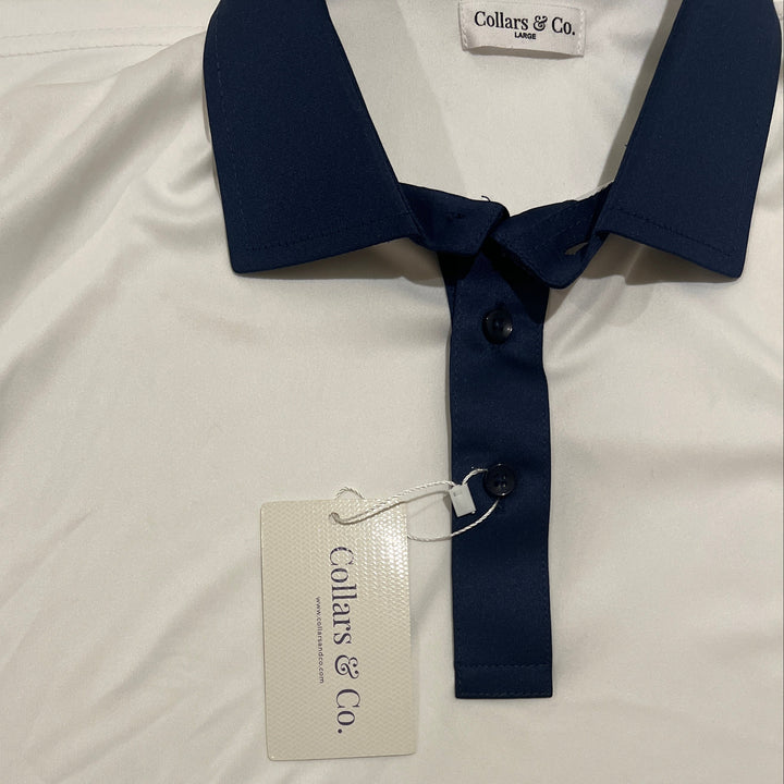Collars & Co. Men's Polo Performance Fabric Semi-Spread Collar Navy/White Size L