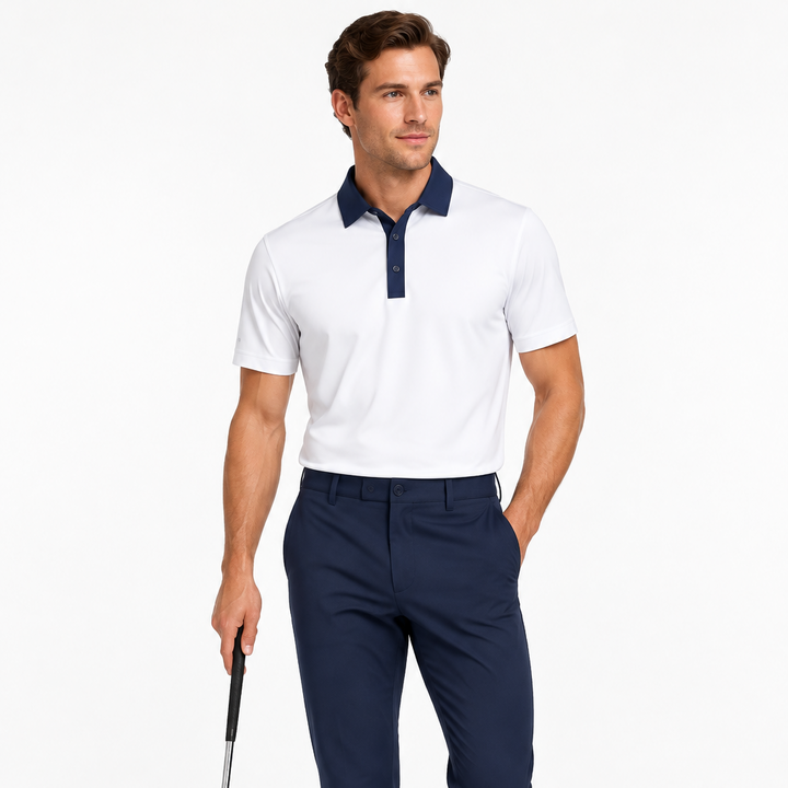 Collars & Co. Men's Polo Performance Fabric Semi-Spread Collar Navy/White Size L