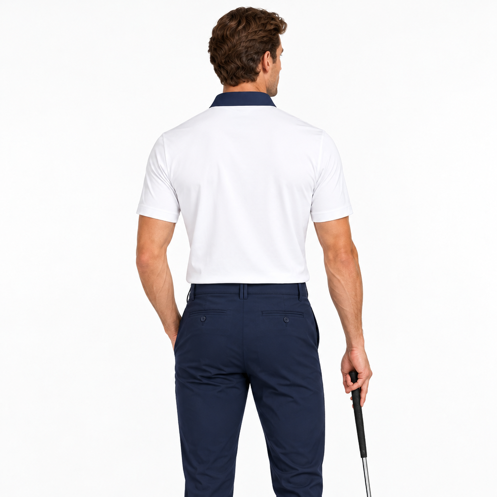 Collars & Co. Men's Polo Performance Fabric Semi-Spread Collar Navy/White Size L