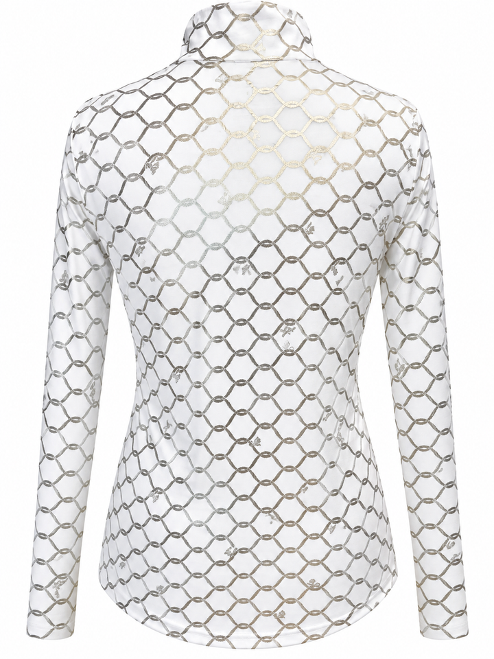 SanSoleil Nautical Long Sleeve Foil Print Mock - White/Metallic Gold