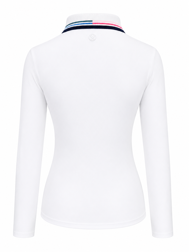 G/FORE Silky Tech Nylon Long Sleeve Polo - White/Navy - Small