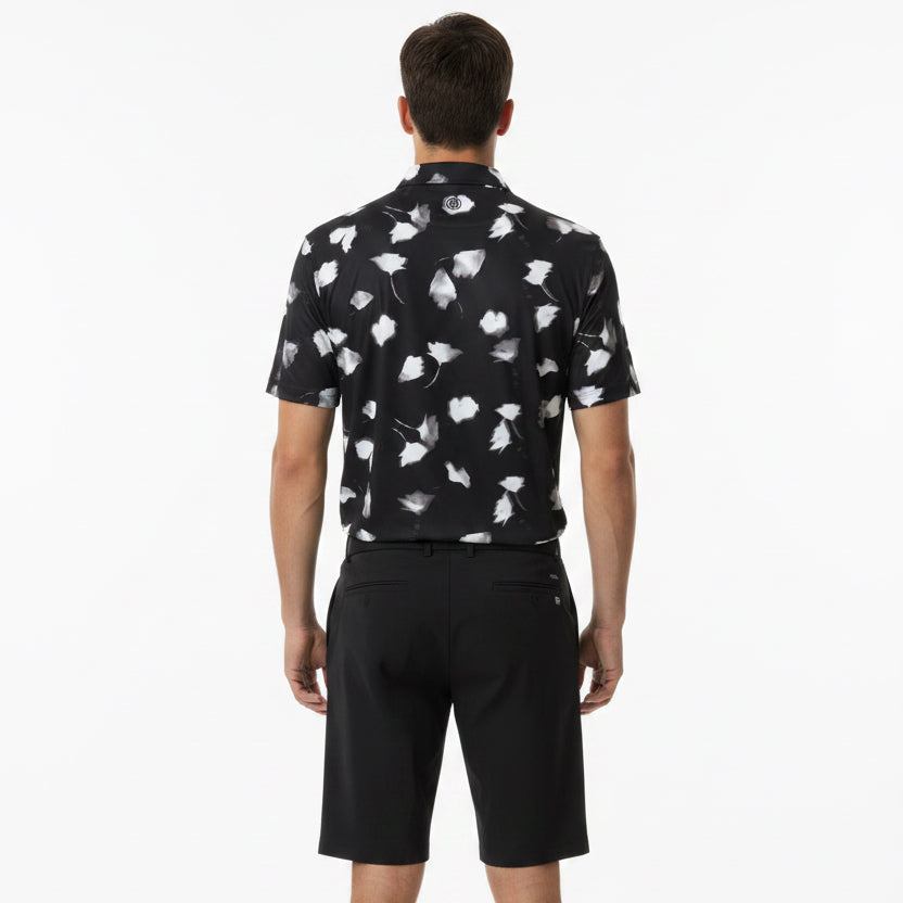 G/FORE Men's Polo Ghost Floral Tech Jersey Onyx/Snow Size M