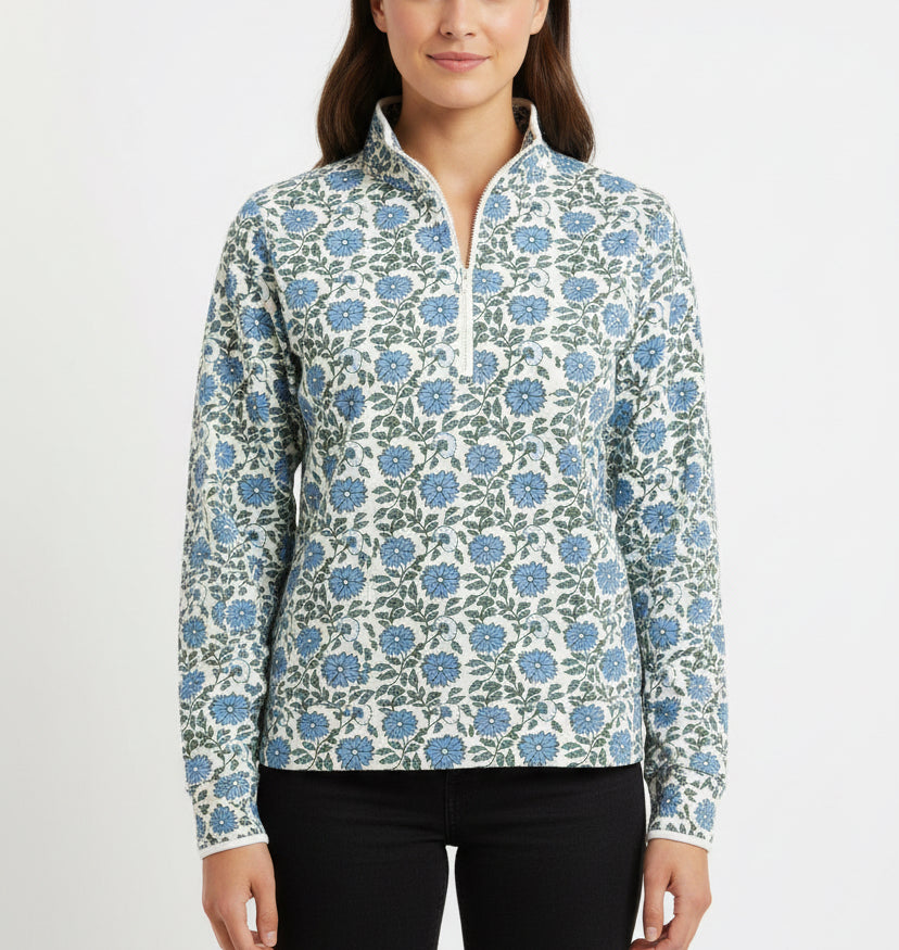 Smith & Quinn Women's L/S Polo Carey 1/4 Zip Seasalt Floral Size XL