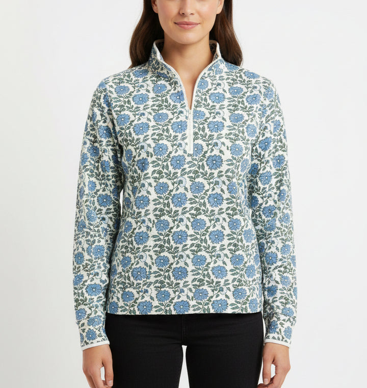 Smith & Quinn Women's L/S Polo Carey 1/4 Zip Seasalt Floral Size XL