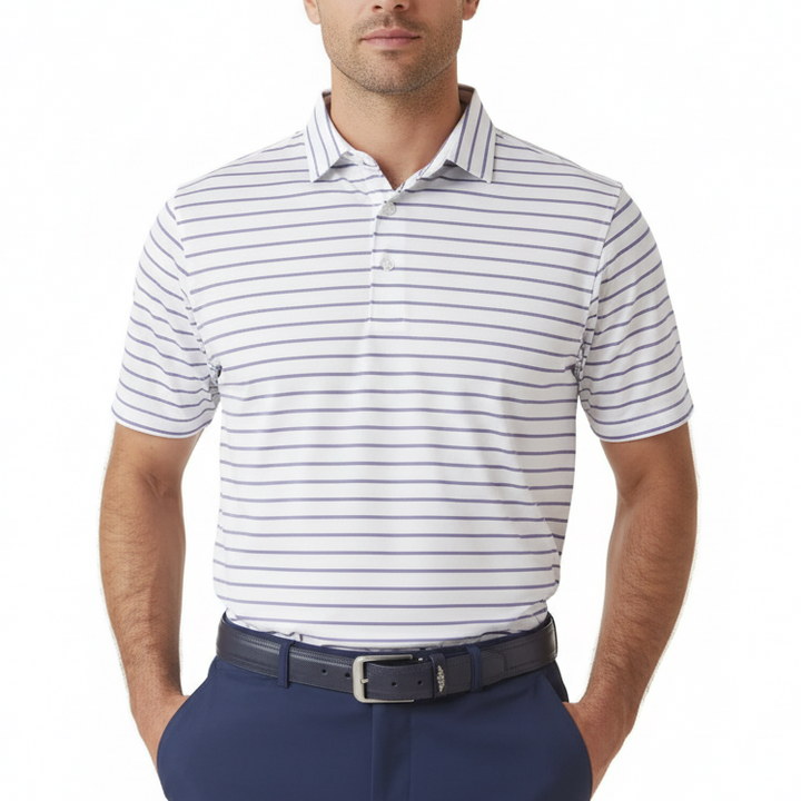 Straight Down Men's Golf Polo Quintero Stripe Violet Size M
