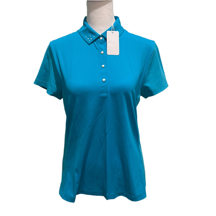 Greg Norman Pearl Studded Polo - Lagoon Blue - Medium - Skorzie
