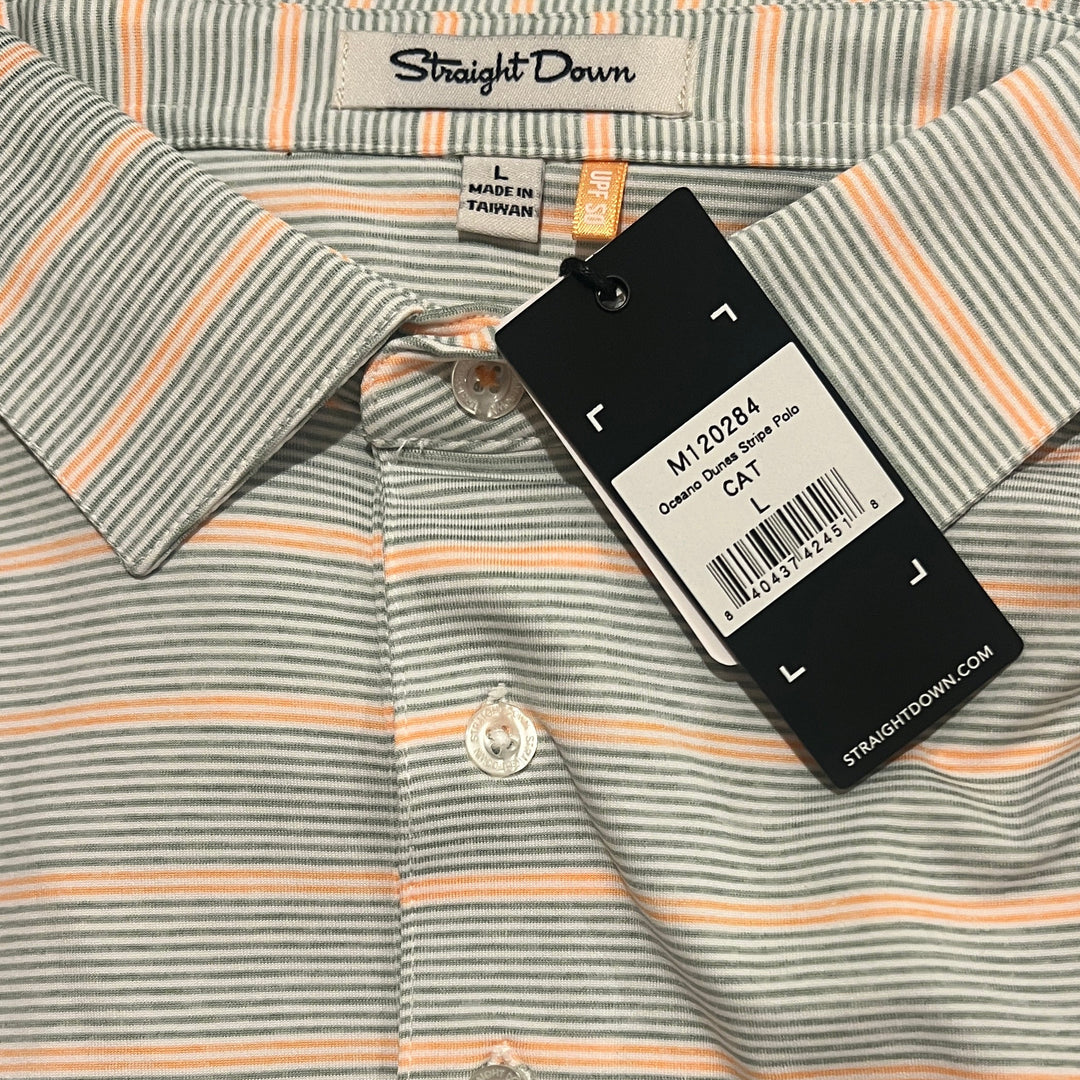 Straight Down Men's Golf Polo Oceano Dunes Stripe Cantaloupe Size L