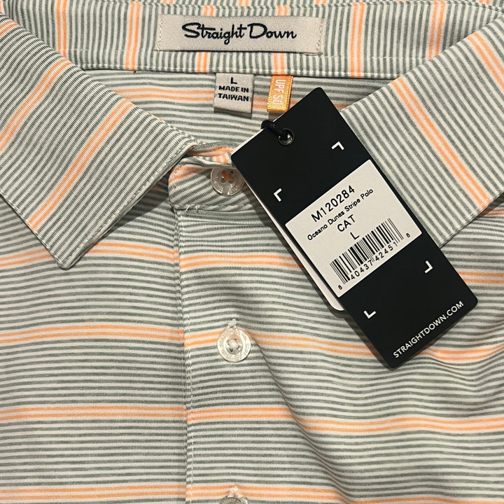 Straight Down Men's Golf Polo Oceano Dunes Stripe Cantaloupe Size L