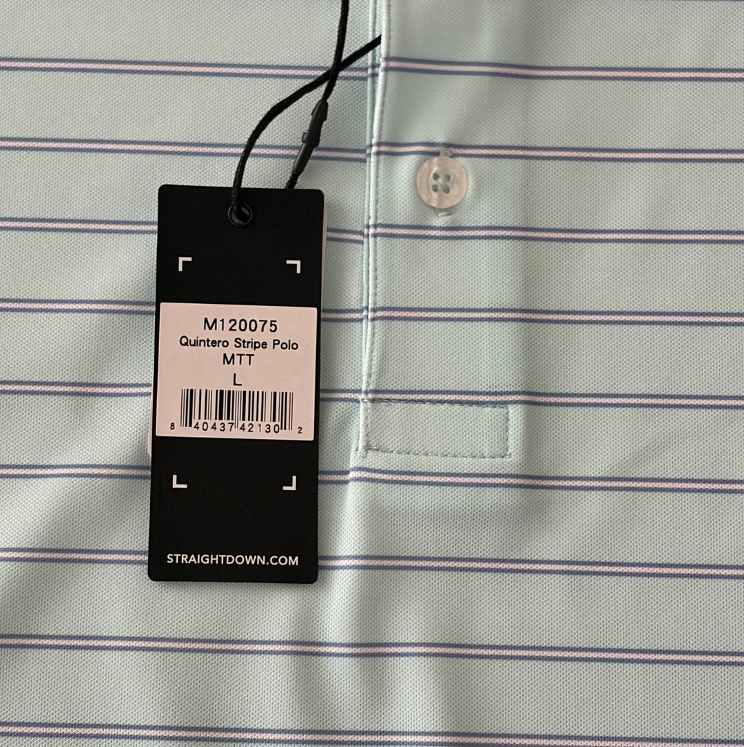 Straight Down Men's Golf Polo Quintero Stripe Mint Size L