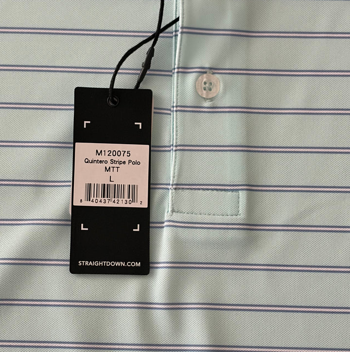 Straight Down Men's Golf Polo Quintero Stripe Mint Size L