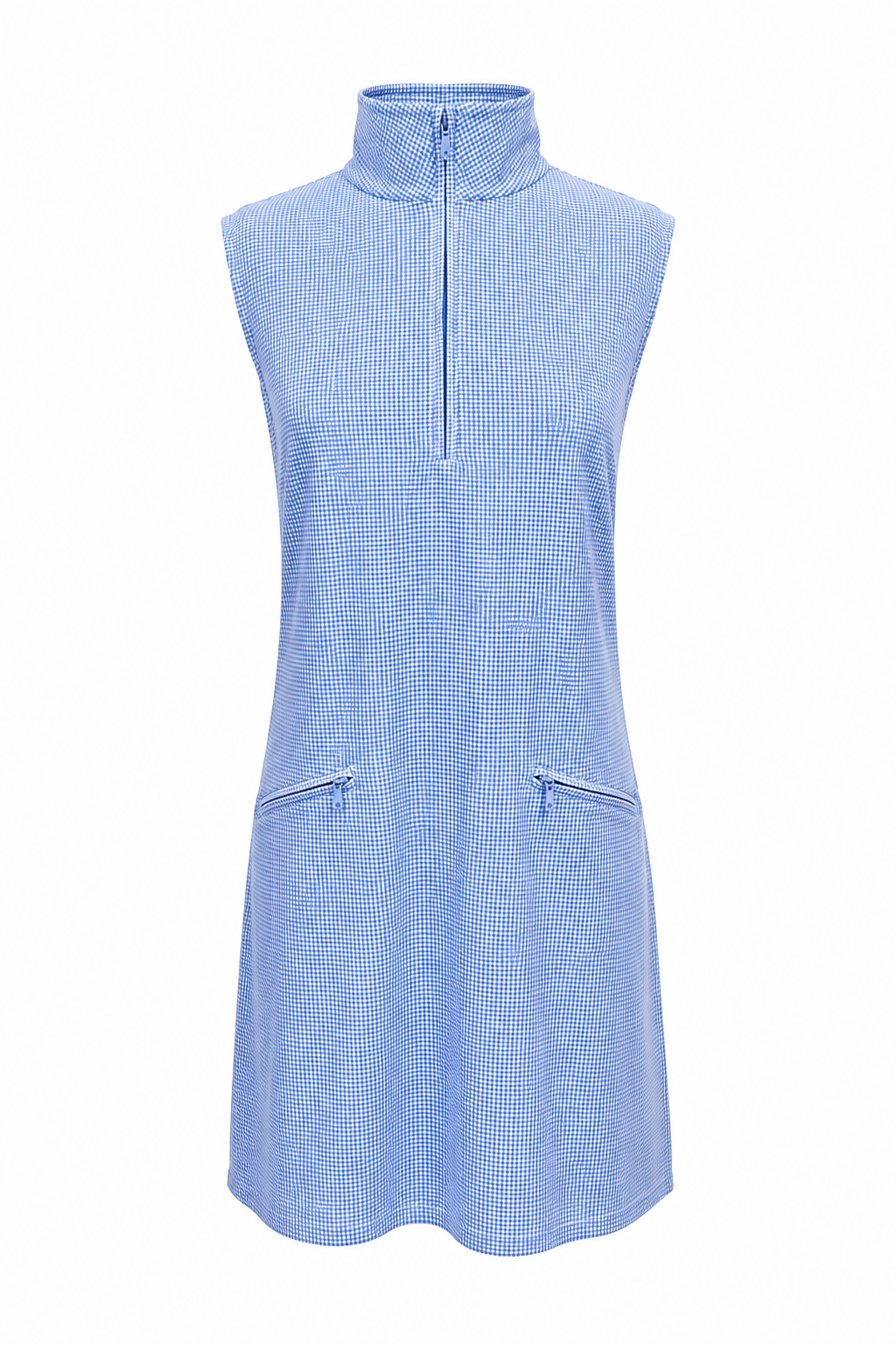 IBKUL Mini Check Sleeveless Zip Mock Dress - Blue/White