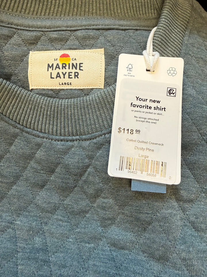 Marine Layer Corbet Quilted Crewneck - Dusty Pine