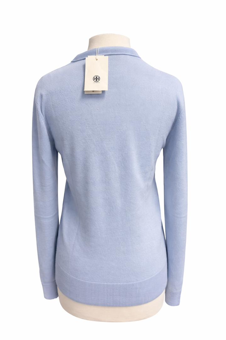 Tory Burch Golfer's Cashmere Cardigan Sweater- Ice Floe - Medium - Skorzie