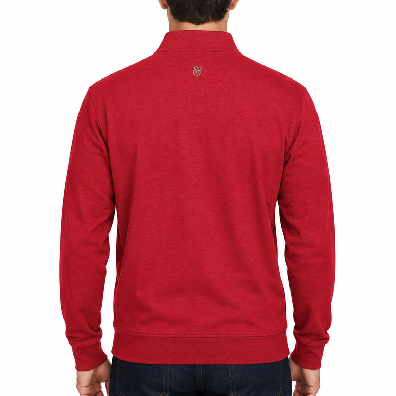 Collars & Co Men's Golf Quarter Zip Heather Cloud Cotton Red Size S