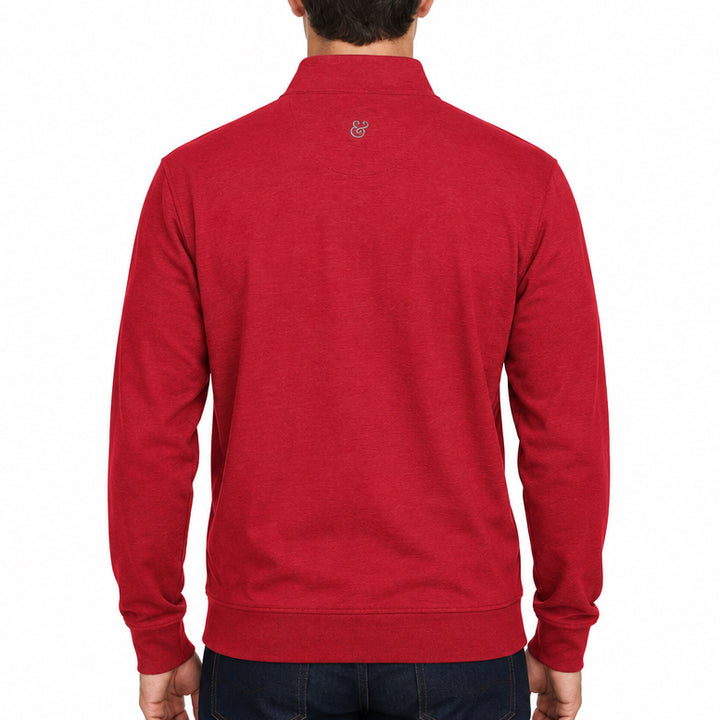 Collars & Co Men's Golf Quarter Zip Heather Cloud Cotton Red Size S