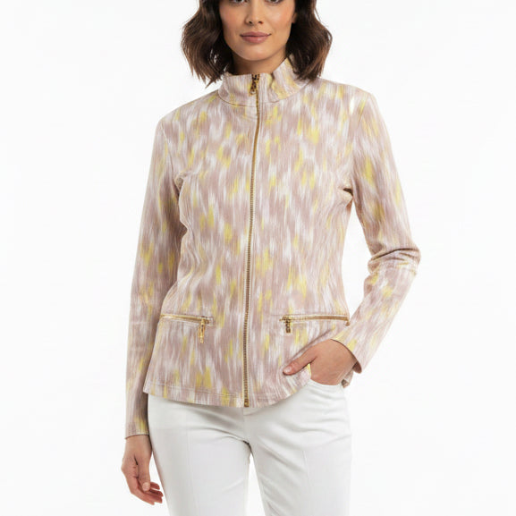 MDC Women's Golf Midlayer Jacket Full Zip Ikat Print Toffee Size 40