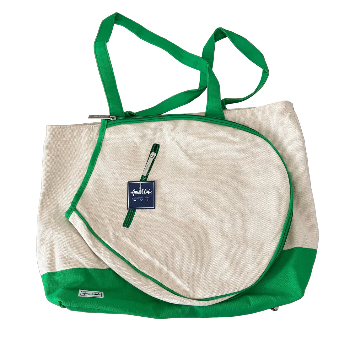 Ame & Lulu Volley Tennis Tote - Natural/Green - Skorzie