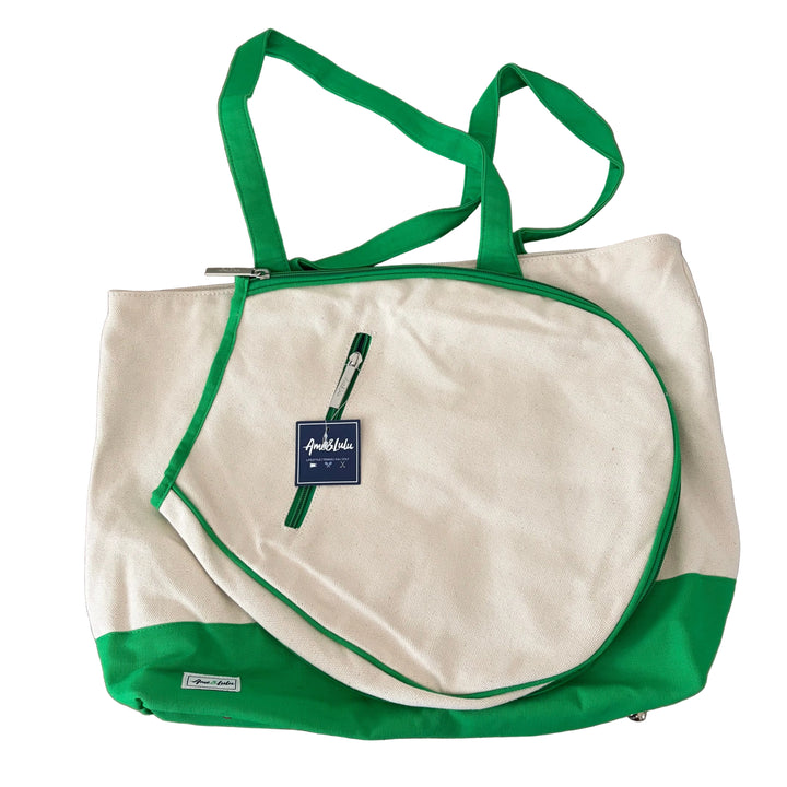 Ame & Lulu Volley Tennis Tote - Natural/Green - Skorzie