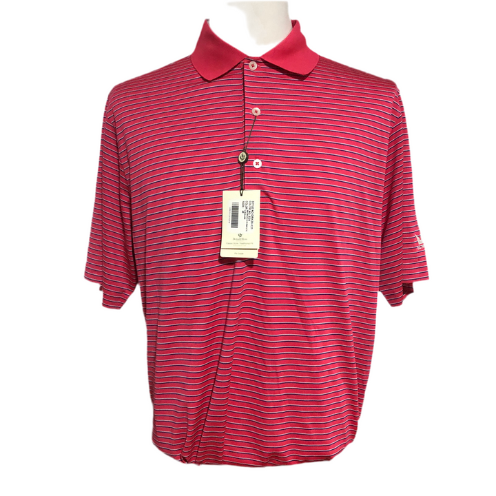 Donald Ross Men's Stripe Performance Polo (w/logo) - Morocco/Navy/Cream - Small - Skorzie