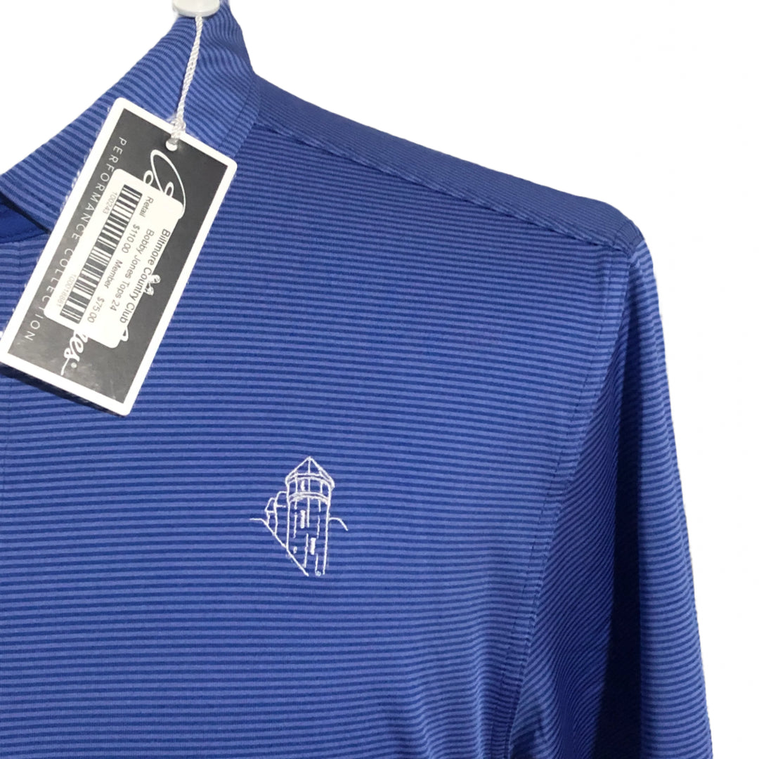 Bobby Jones Stripe Polo (w/ logo) - Marina Blue - Medium - Skorzie