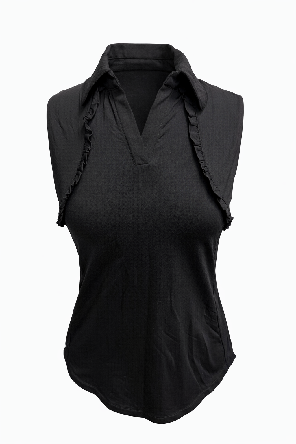 G-Lifestyle Sleeveless Ruffle Polo Performance Top - Black - Skorzie