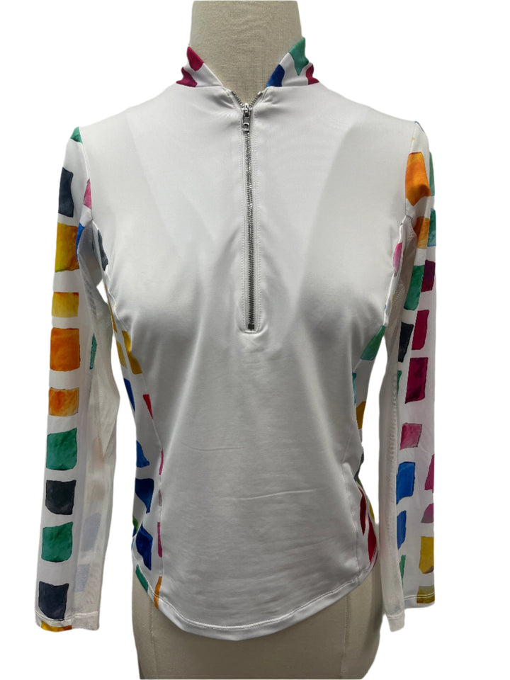 Amy Sport Katelyn White Mosaic Long Sleeve Top - Skorzie