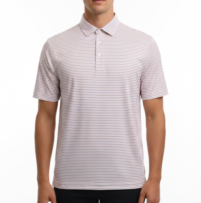 Straight Down Men's Golf Polo Channel Stripe Seashell Size L