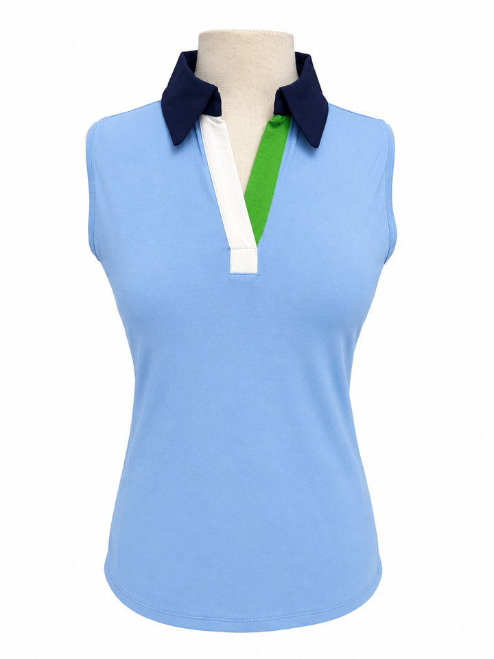 G-Lifestyle Sleeveless Colorblock Polo Top - Bright Peri