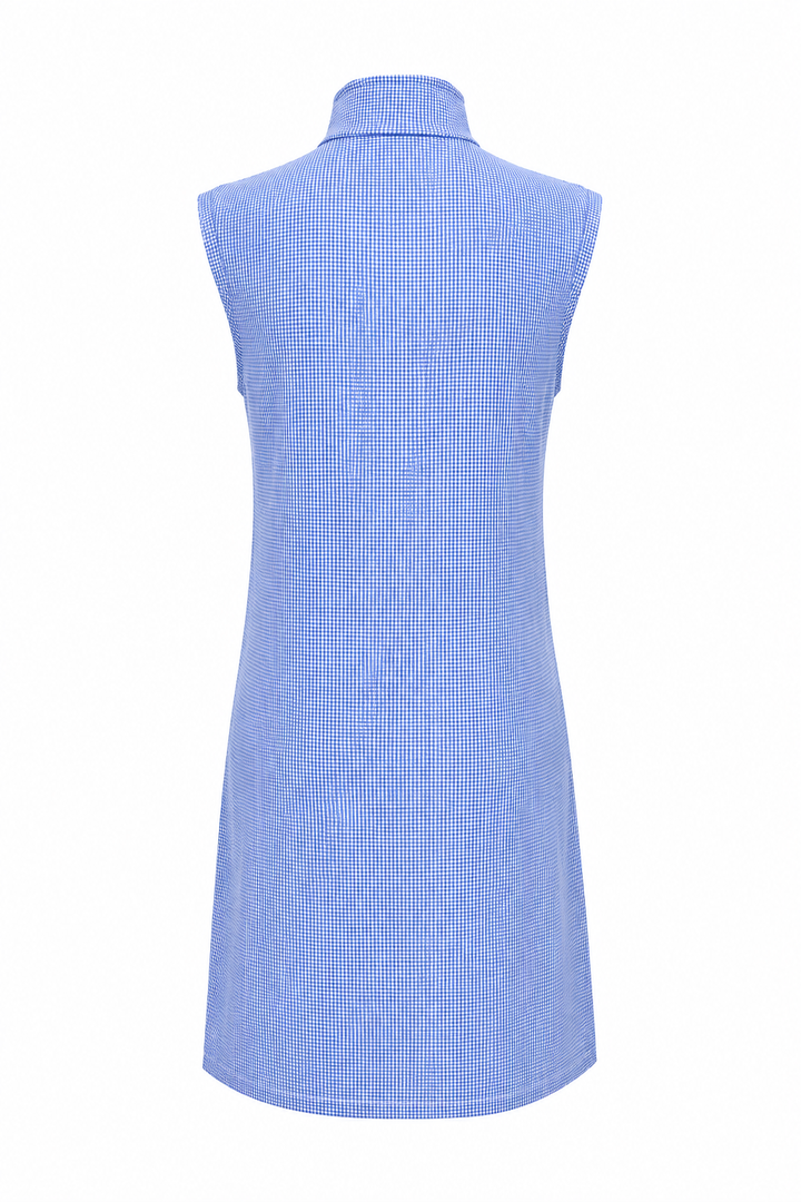 IBKUL Mini Check Sleeveless Zip Mock Dress - Blue/White