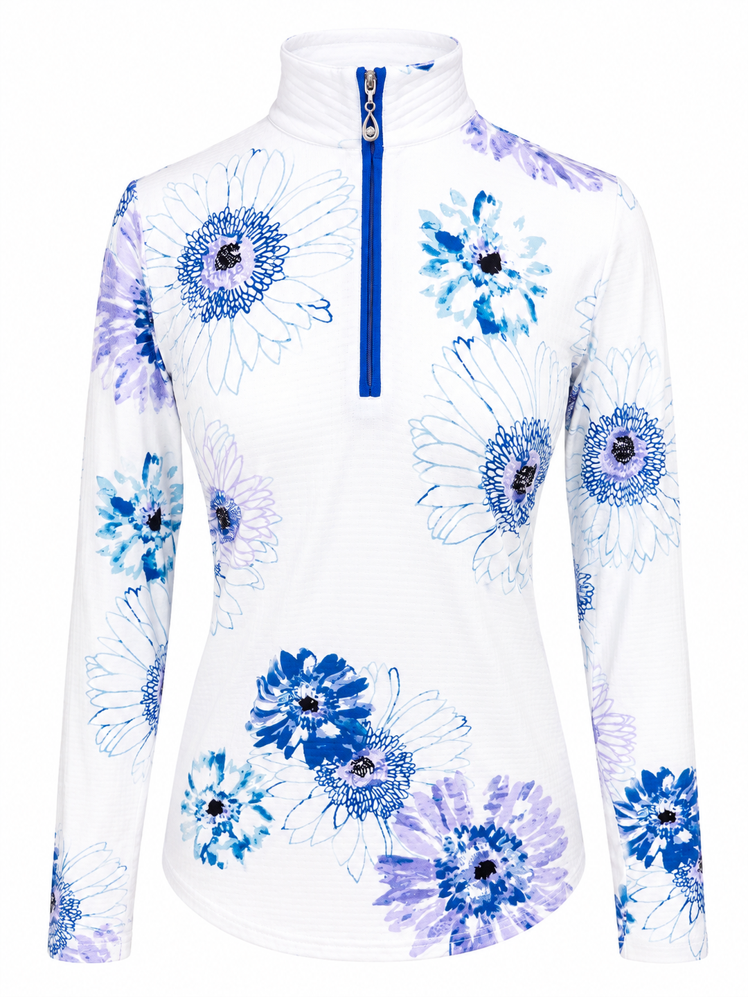 SanSoleil SolCool Print Long Sleeve Mock - Blue/Lavender Flowers - XS