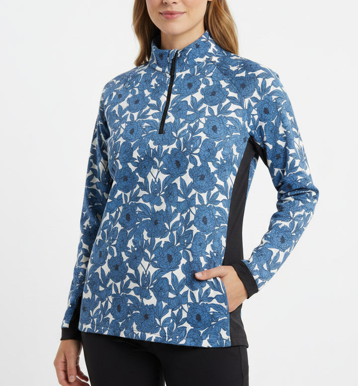 Kastel Women's L/S Polo 1/4 Zip Pacific Blue Wild Rose Size XL