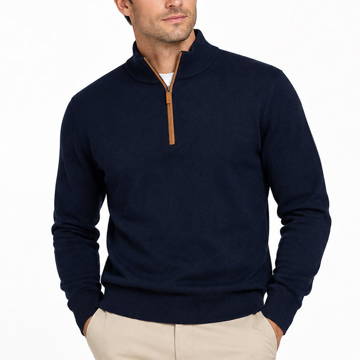 Collars & Co Men's Golf Quarter Zip Cashmere Touch Navy Size L
