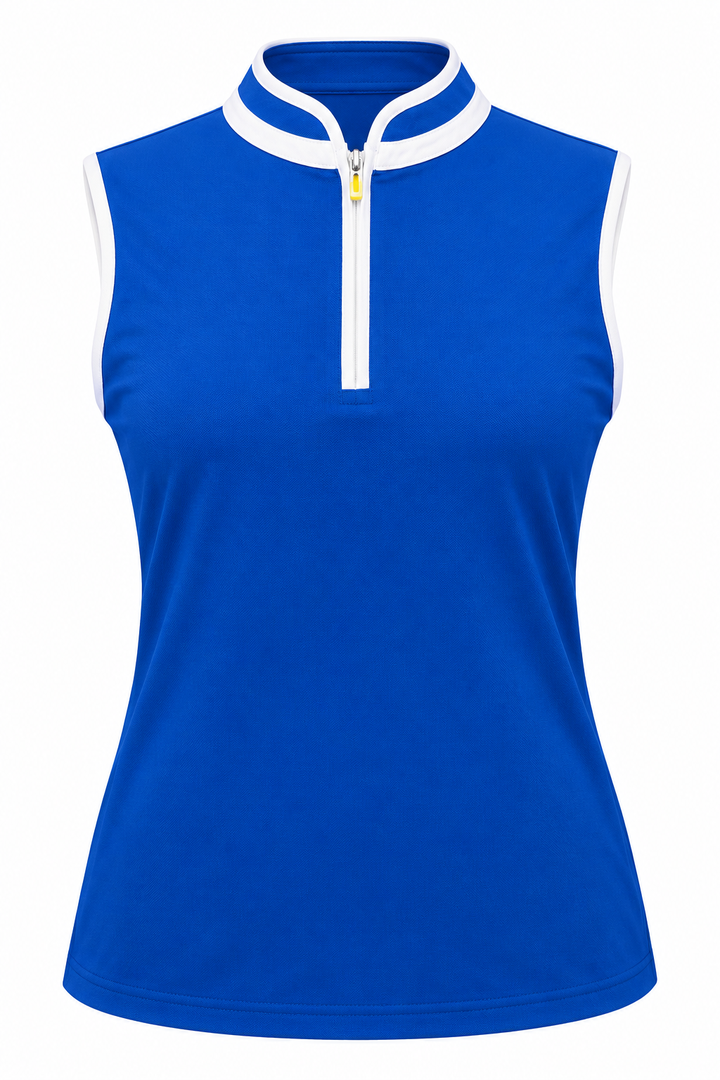 Swing Control Pique Mockneck Sleeveless Shirt - Blue
