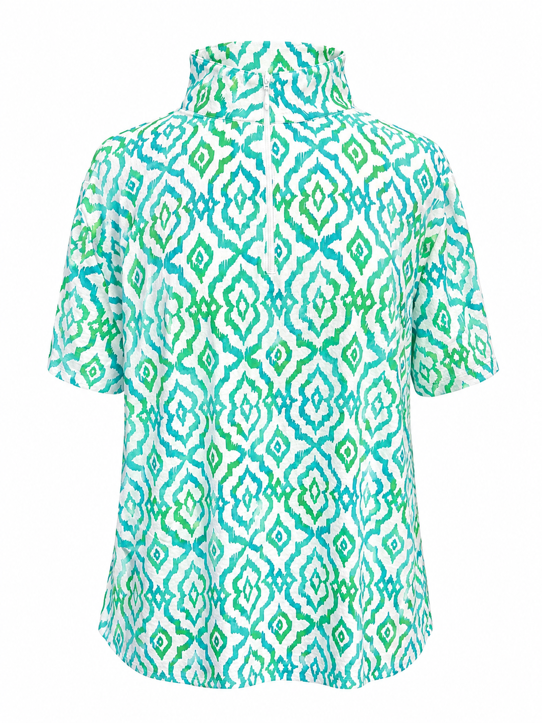IBKUL Hollie Short Sleeve Zip Mock - Turq/Lime