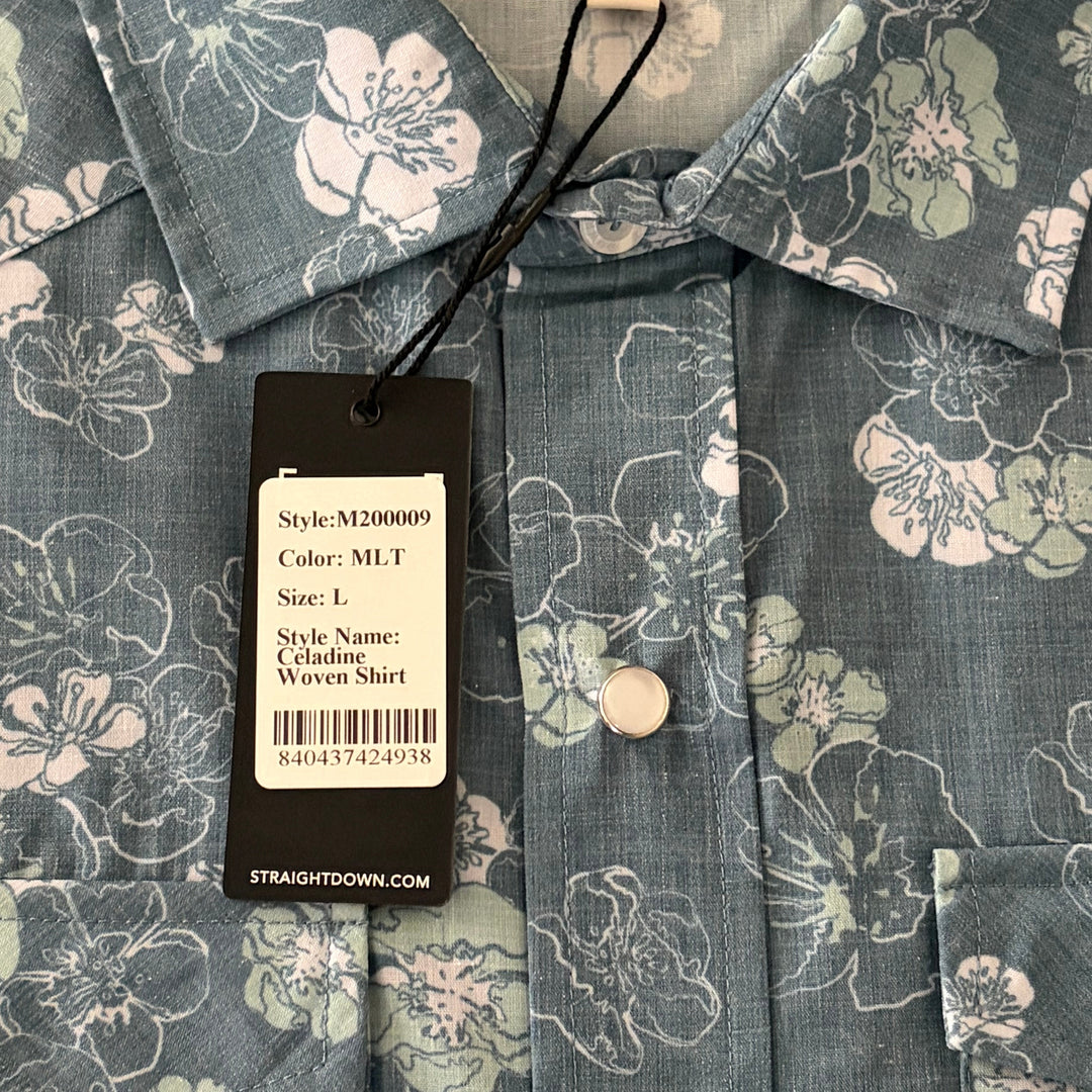 Straight Down Men's Shirt Celadine Woven Moonlight Size L