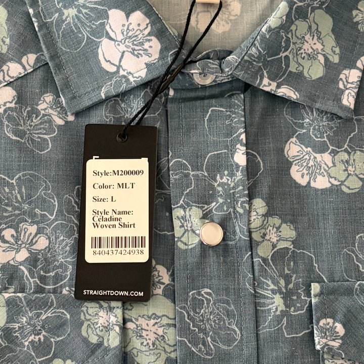 Straight Down Men's Shirt Celadine Woven Moonlight Size L