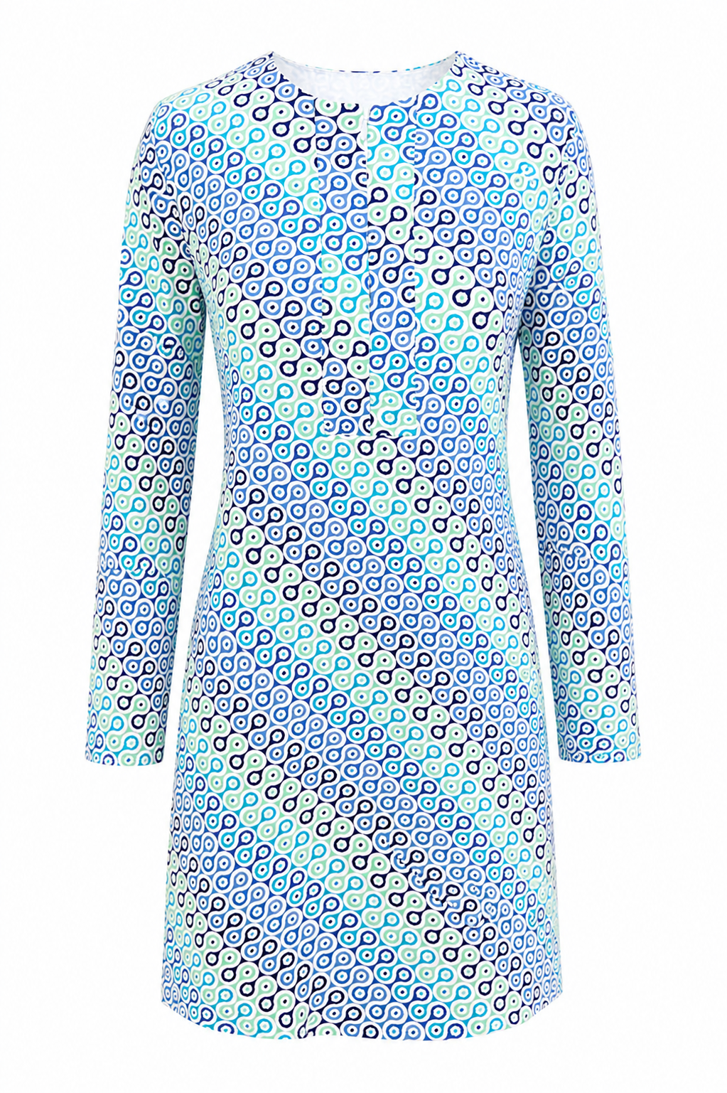 IBKUL Long Sleeve Modern Blues Pattern Zip Dress - Small - Skorzie