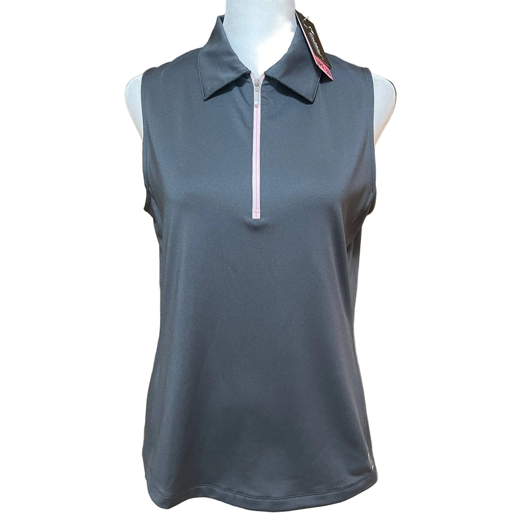 Golftini Sleeveless Zip Polo - Slate/Rose Pink - Medium - Skorzie