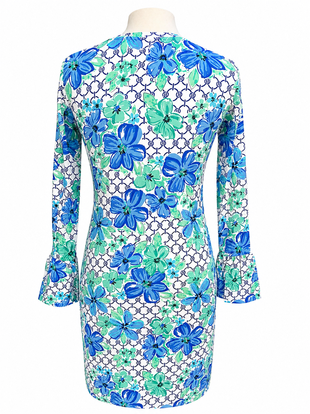 IBKUL Blue Floral Bell Sleeve Dress - Small - Skorzie