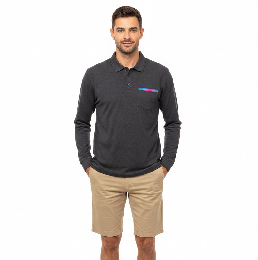 G/FORE Men's L/S Golf Polo (w/logo) Charcoal Grey Size XL
